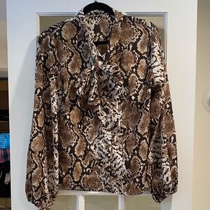 Snake Print Blouse with Tie Neck